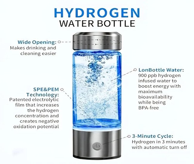 1 X Hydrogen Water Bottle, Portable Hydrogen Water Ionizer, Hydrogen Water Generator, For Home Travel (Silver) Hydrogen Water Bottle, Portable Hydrogen Water Ionizer, Hydrogen Water Generator, For Home Travel (Silver)