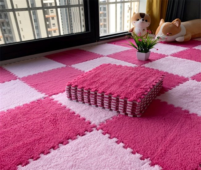 12pcs Fluffy Area Rug Set, Soft Polyester Square Carpet Tiles, Interlocking Washable Mats, 11.8x11.8 Inch, with Hand Wash Only, for Bedroom, Living Room, and Bay Window