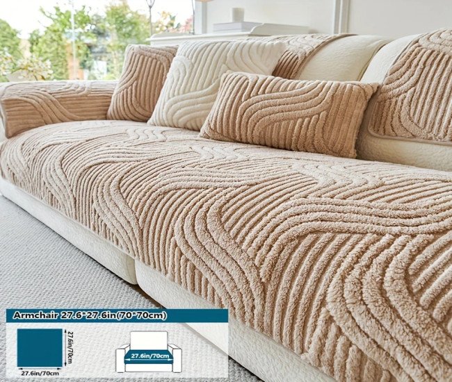1pc Bohemian Plush slipcover, quilted craft, non-slip, all season, easy care, machine washable, pet friendly, soft and comfortable - perfect for living rooms, bedrooms, office home decor, sofa protection armchairs to 4 seater combos