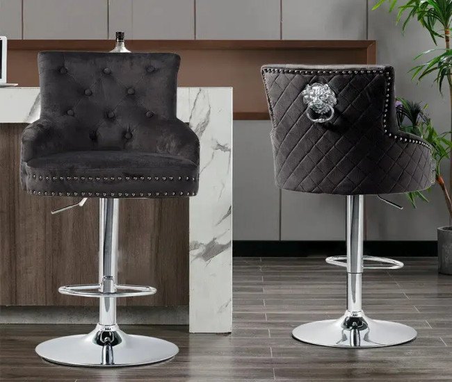 1pc Luxury Bar Stool Dining Chairs Swivel Bar Stools Velvet Upholstered Lion Knocker For Home, Bar Table