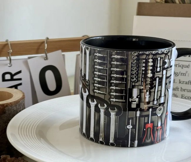 1pc New and Fun 3D Visual Mechanical Tool Mug, Coffee Cup, Juice Cup, 11OZ/360ML, Interesting Gift, Machine Washable, Graphic Pattern, Ceramic Material, Reusable, Multipurpose