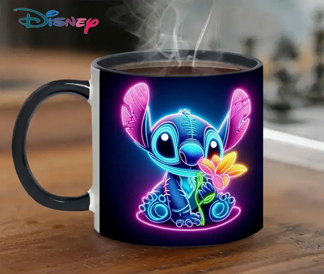 1pc Stitch Neon Glow Ceramic Mug 11oz - Vibrant Blue with Pink & Purple Neon Lights, Reusable Coffee Cup for Home, Office, Camping, Travel, Mother'S Day, New Year Gift, Party Favor, Easter Present, Mug