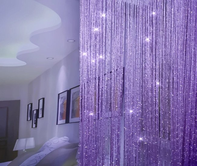 2pcs Bohemian Glitter Beaded Door Curtains - Sparkling Purple Fringe Panels, 39x79 Inch, Adjustable Knit Polyester Dividers for Closet, Laundry Room & Window Decor, Hand Wash Only, Closet Dividers | Artistic Decor | Knitted Texture, Curtains for Bedroom