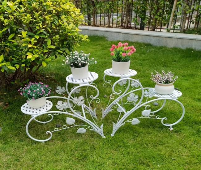 2pcs Half Heart Plant Pot Stands Garden Patio Metal Iron Flower Planter Rack Elegant Art Display Shelf For Planters Flowers, Display Stands