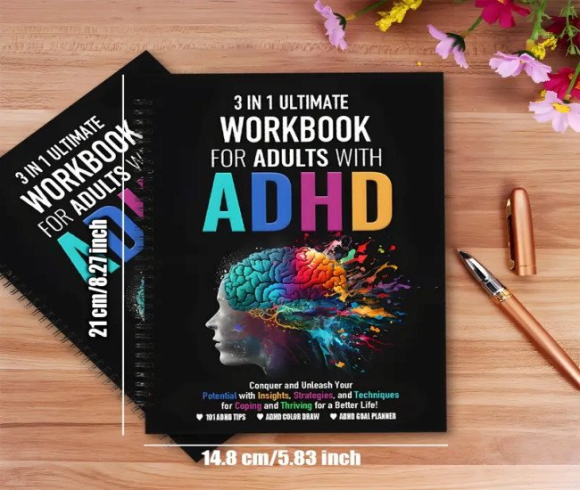 3-in-1 ADHD Workbook: 101 Expert Tips for Habit Improvement, Stress-Relieving Coloring, and Practical Goal Planning - Ultimate Guide for Adults with ADHD, ADHD Journal | Colorful Brain Design | Detailed Goal Setting