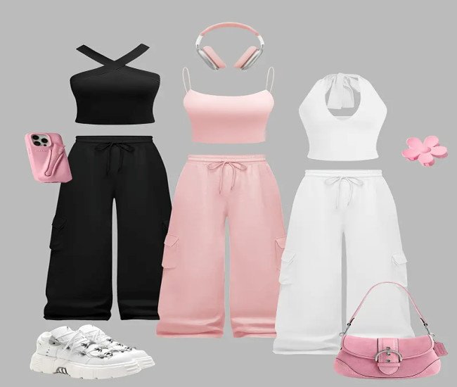 6pcs Women'S Outfit Set for Spring And Summer, Featuring a Solid Color Sleeveless Cross-Neck Tank Top Made of Knitted Fabric, with Pockets And Elastic Waist Work Pants, Designed for a Soft, Comfortable, And Stylish Everyday Look.