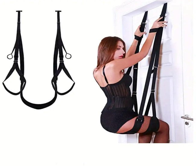 Adjustable Lumbar Traction Belt - Home Gym Waist Support System, Nylon Ribbon Swing, Black, for Enhanced Lower Back Strength Training, Without Battery