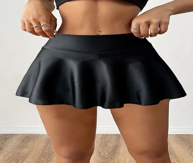 Aimeimes Women'S High-Waisted Skort, Solid Color Polyester Knit Fabric, 82% Polyester 18% Elastane, Comfortable Sports Style, 195/125 g/m², Stretchy Solid Skirt Shorts for Adult