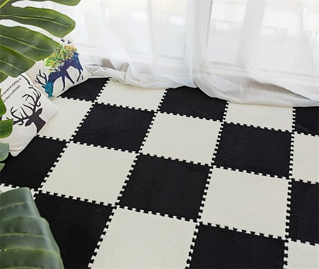 12pcs Fluffy Area Rug Set, Soft Polyester Square Carpet Tiles, Interlocking Washable Mats, 11.8x11.8 Inch, with Hand Wash Only, for Bedroom, Living Room, and Bay Window