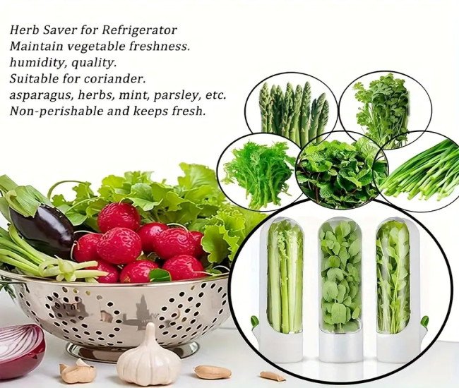1/2pcs FreshMax Vegetable Preservation Pods - Keep Herbs Fresh for 2-3 Weeks - Refrigerator Storage Containers for Coriander, Mint, and More