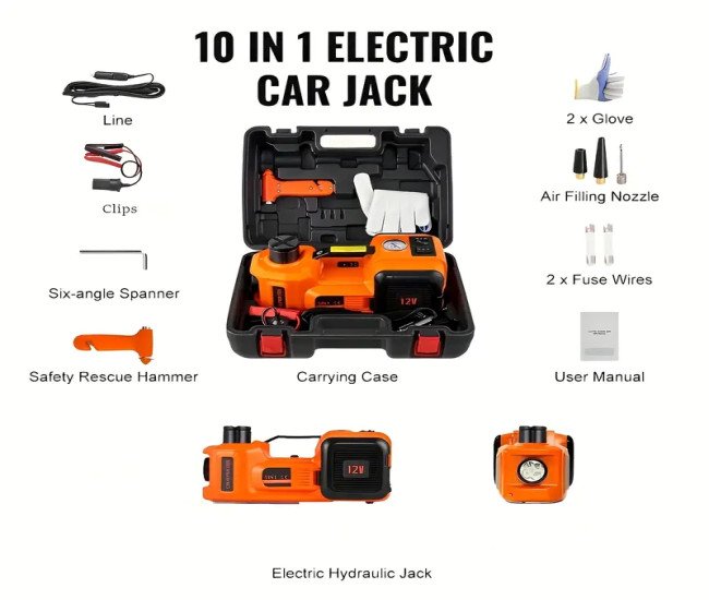 12V DC 5 Ton Electric Car Jack Kit 3 In 1 Hydraulic Floor Jack Gifts For Family LED Flashlight Lighting Inflatable Car Repair Tool Kit For Car SUV Truck Lift Tire Change