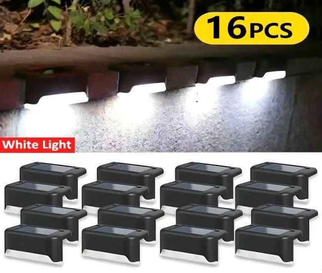 16pcs Solar Outdoor Deck Light, LED Step Light, For Balcony Patio Stair Fence Patio Garden Courtyard Villa Driveway Path