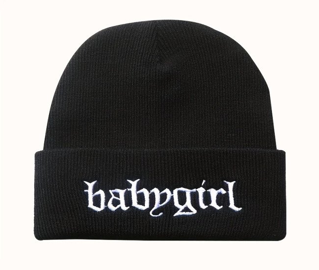 Babygirl Embroidery Graphic Beanie Solid Color Trendy Cuffed Knit Hats Coldproof Skull Cap Warm Beanies For Women Autumn & Winter