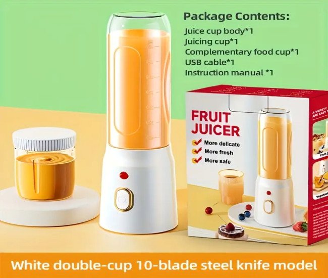 Compact USB Rechargeable Mini Blender & Juicer - Portable, Multi-Functional with Food Separation Cup for Home Use