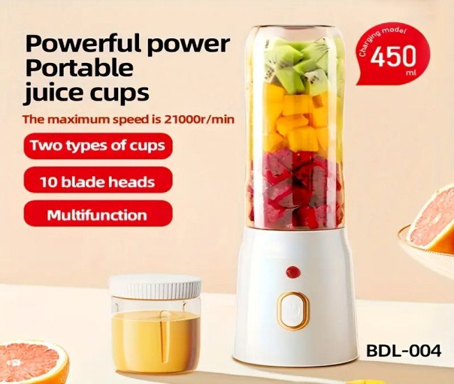 Compact USB Rechargeable Mini Blender & Juicer - Portable, Multi-Functional with Food Separation Cup for Home Use