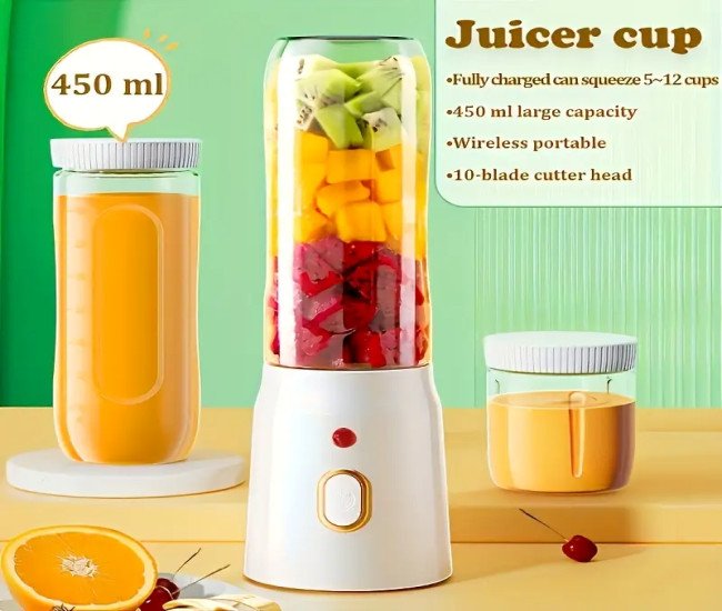 Compact USB Rechargeable Mini Blender & Juicer - Portable, Multi-Functional with Food Separation Cup for Home Use