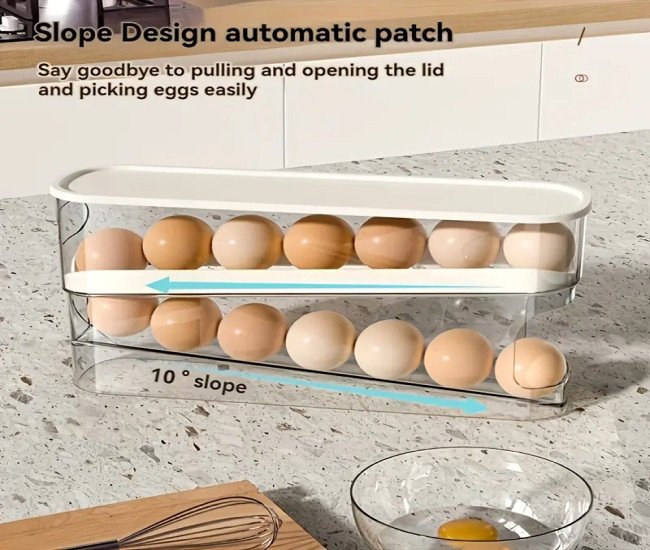 Durable Double-Layer Space-Saving Rolling Egg Storage Box for Refrigerator - Washable Plastic, No Batteries Required - Ideal for Home Organization