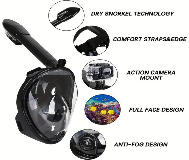 [Full Face Panoramic Snorkeling Mask] [Popular Choice] Full Face Snorkeling Mask with Panoramic View, Safe Breathing, Anti-Fog, Anti-Leakage And Camera Retention-Perfect for Adults And Swimmers Alike