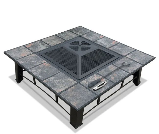Grillz Fire Pit BBQ Grill Smoker Table Outdoor Garden Ice Pits Wood Firepit 4-In-1