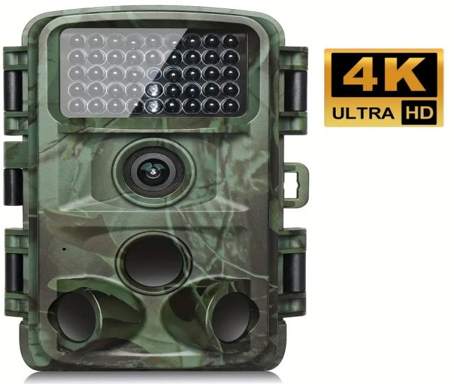 KJK 4K Ultra HD Trail Camera, 64MP with No Glow Night Vision, Motion Sensor, Tree Mount, Smartphone Compatible, Audio & Motion Alerts, Infrared Sensor, Battery Powered, Outdoor Wildlife Monitoring, Gift for Men