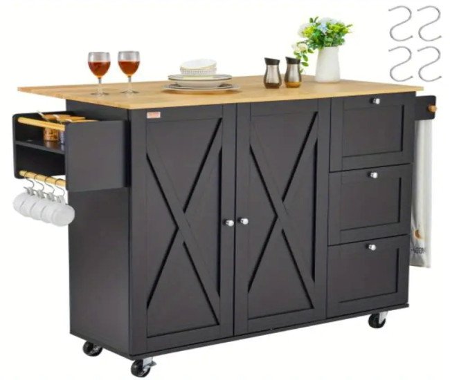 Rolling Kitchen Island Storage Cart with Drawer and Shelves on Wheels