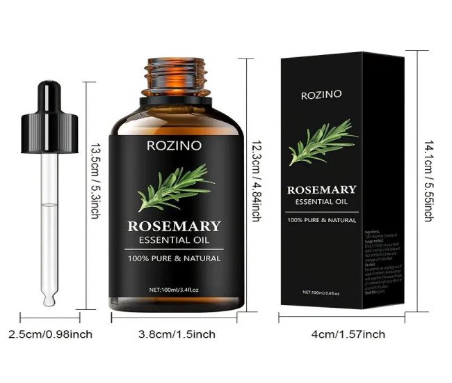 ROZINO Rosemary Essential Oil 100ml - Pure Natural Hair Care, Moisturizing & Smoothing, Unisex-Adult for Normal Hair Style, Prevents Dryness & Split Ends, Enhances Shine