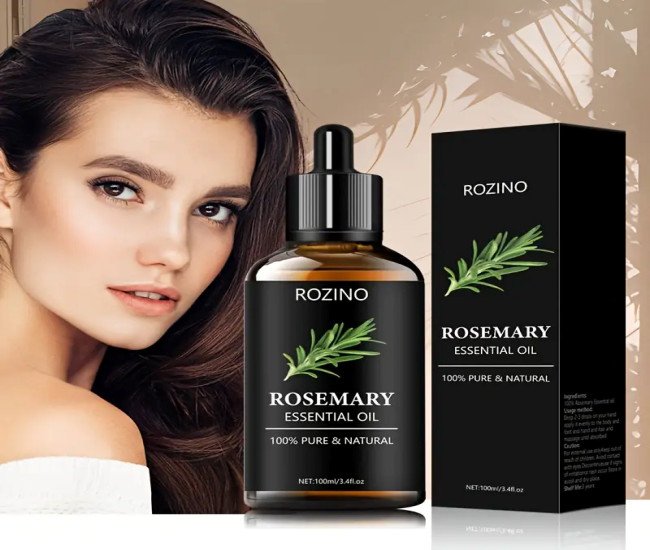 ROZINO Rosemary Essential Oil 100ml - Pure Natural Hair Care, Moisturizing & Smoothing, Unisex-Adult for Normal Hair Style, Prevents Dryness & Split Ends, Enhances Shine