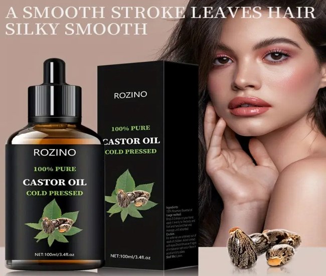 ROZINO Unrefined Castor Oil, Cold Pressed for Hair, Eyelashes, Eyebrows, Skin & Nails Care, Hypoallergenic, All Skin Types, Unisex-adult, Drying Effect, Skin Care Ingredient