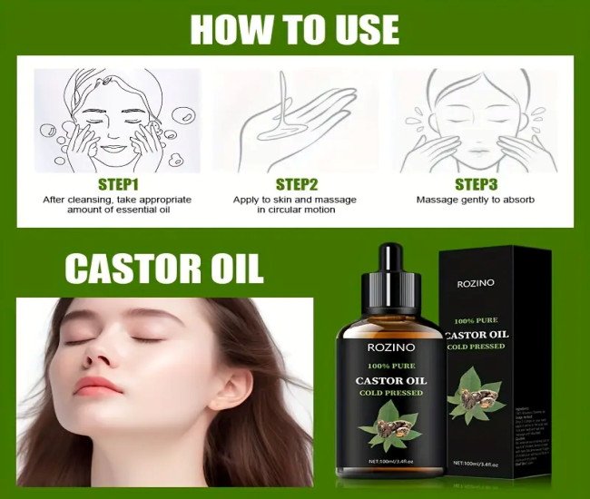 ROZINO Unrefined Castor Oil, Cold Pressed for Hair, Eyelashes, Eyebrows, Skin & Nails Care, Hypoallergenic, All Skin Types, Unisex-adult, Drying Effect, Skin Care Ingredient