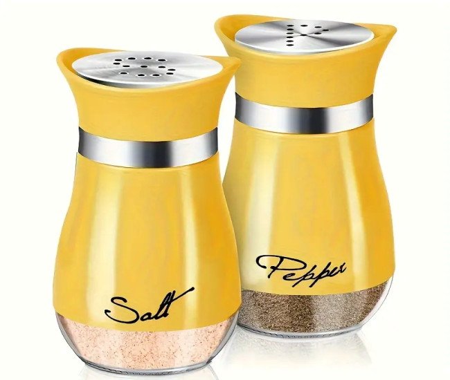 Salt & Pepper Shaker Set - 4 Oz Glass, Stainless Steel Lid, Refillable Design, Ideal for Kitchen, Camping, BBQ (Multiple Colors)