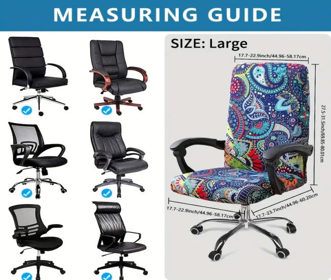 Soft Fit Glam Style 1pc Stretch Printed Office Chair Cover - Removable Washable Polyester & Spandex Protector with Zipper - Machine Washable Slipcover-Grip Active Printing for Room & Home Decor