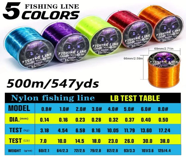 Sougayilang 500m/547yds Fishing Line, Wear-resistant Nylon Line, Fishing Accessories