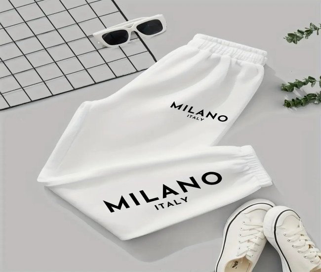 Women's Milano Italy Graphic Print Jogger Pants - Relaxed Fit Elastic Waist Casual Sweatpants, Light Grey All-Season Comfort, Machine Washable Streetwear Essentials, Jogging Pants, Casual Attire, Trendy Jogger Style, Comfortable Joggers
