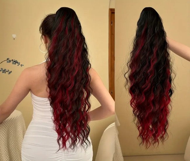 Claw ponytail extension hair Blonde 28 inch long water wave heat-resistant fiber synthetic ponytail suitable for Women's daily use