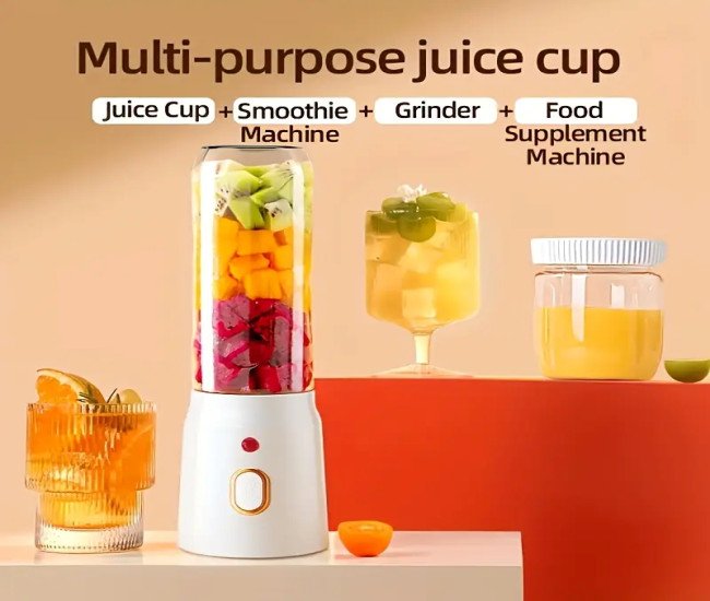 Compact USB Rechargeable Mini Blender & Juicer - Portable, Multi-Functional with Food Separation Cup for Home Use