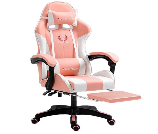 Ergonomic Gaming Chair with Adjustable Height & Recline, Faux Leather Office Seating with Head Support, 360° Swivel Base, and Lumbar Cushion - Red, Blue, Pink, Black Options, Game Chair