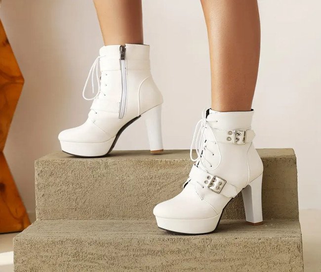 Fastest delivery: 4 business daysWomen's Solid Color Platform Boots, Lace Up Round Toe Side Zipper Buckle Decor Motorcycle Boots, Versatile Outdoor Cool Shoes