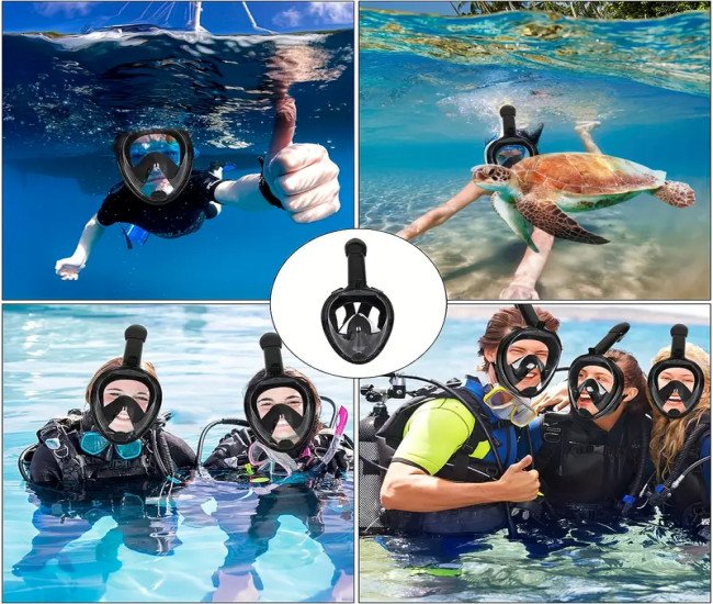 [Full Face Panoramic Snorkeling Mask] [Popular Choice] Full Face Snorkeling Mask with Panoramic View, Safe Breathing, Anti-Fog, Anti-Leakage And Camera Retention-Perfect for Adults And Swimmers Alike