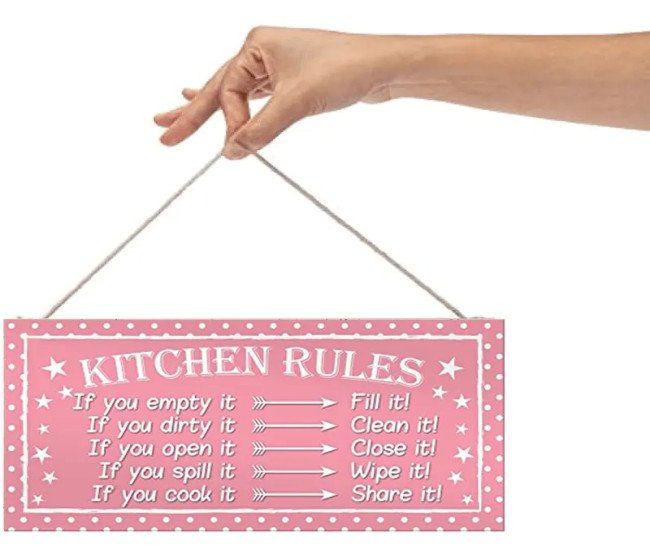 Funny Kitchen Rules Polka Dot Funny Home Decorative Hanging Plaque Friendship Gift Wall Sign 20cm×10cm(7.8in×3.9in) with 2D Flat Effect, 2D Flat