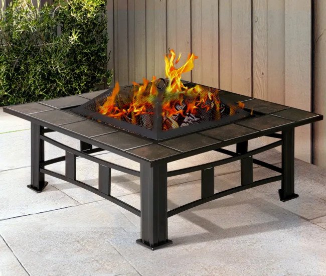 Grillz Fire Pit BBQ Grill Smoker Table Outdoor Garden Ice Pits Wood Firepit 4-In-1