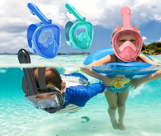 Innovative Black Full-Face Snorkel Mask - 1 Youngsters' Leak-Proof System, 180 Panoramic View, Removable Camera Mount - Durable PC Material for Comfortable Diving & Snorkeling Experience