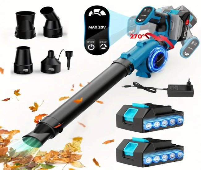 Leaf Blower plus vacuum Cordless - 21V Electric Cordless Leaf Blower with 2 Batteries And Charger, Lightweight, 2 Speed Mode, 2.0Ah Lightweight Battery Powered Leaf Blowers for Lawn Care, Patio, Blowing Leaves