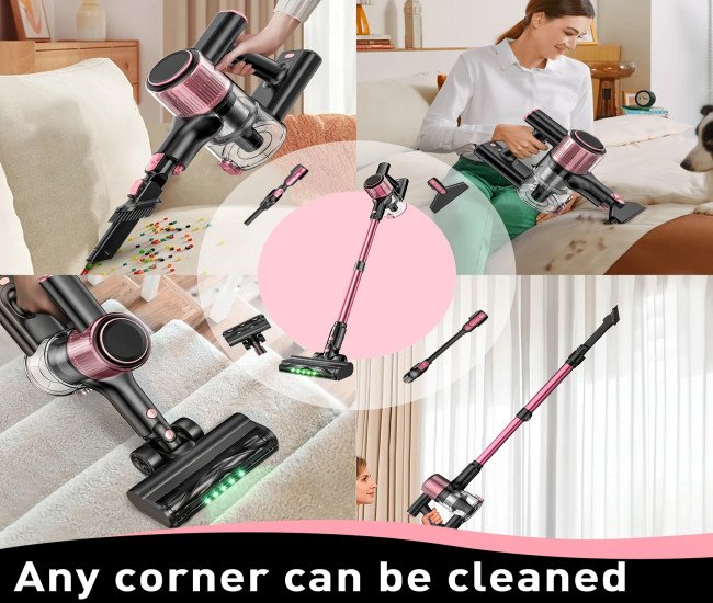 Lightweight Handheld Vacuum Cleaner, Flexible Floor Brush with LED Lights, 45 Minute Run Time, 30 Kappa Strong Suction, LED Display, Removable Rechargeable Battery with Wall Charger for Home, Hard Floors, Blankets And Pet Hair.