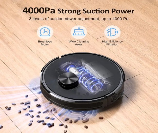 Lubluelu SL60D Robot Vacuum 4000Pa, 2 In 1 Robot Vacuum Cleaner And Mop, 5 Editable Mapping, 10 No-go Zones, App/Alexa, Robot Vacuum Cleaner For Pet Hair, Carpet, Hard Floor