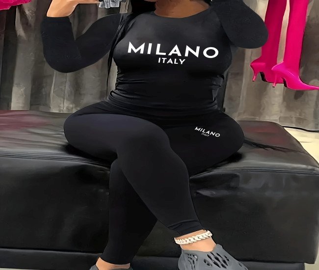 [Milano Italy Printed Jumpsuit] Long Sleeve Scoop Neck Polyester Knit Jumpsuit Set - Milano Italy Printed, Regular Fit, 180gsm, for Spring/Fall - CT00101