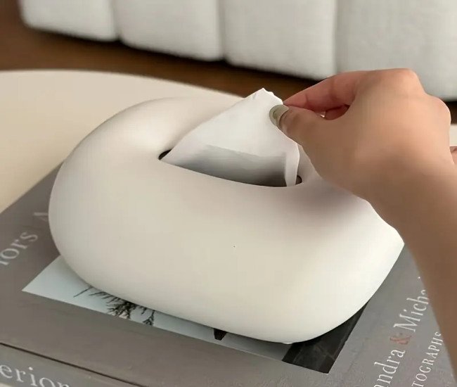 [Modern Tissue Box] Sleek White Ceramic 1pc Modern Minimalist Tissue Box Holder | Stylish Home Decor for Living Room, Dining Table & Coffee Table Storage, Soft Interior, Minimalist Home Decor