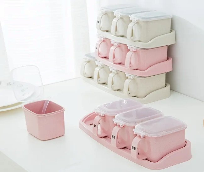 Multi-Layer Spice Jars for Sugar, Pepper, And Salt; Kitchen Storage Solution.