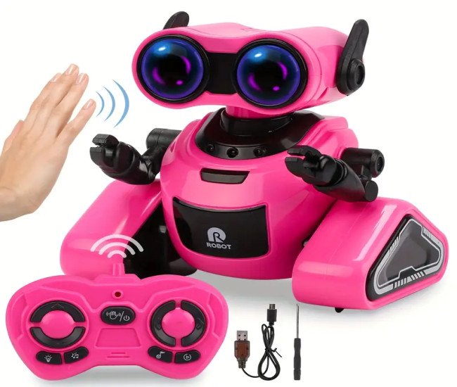 Robot Toys For Boys Girls, Rechargeable Remote Control Robot With Gesture Control, Auto-Demonstration, Dance, Music, Shining LED Eyes, RC Robotics For Age 3 4 5 6 Year Old Kids Gifts(Pink)
