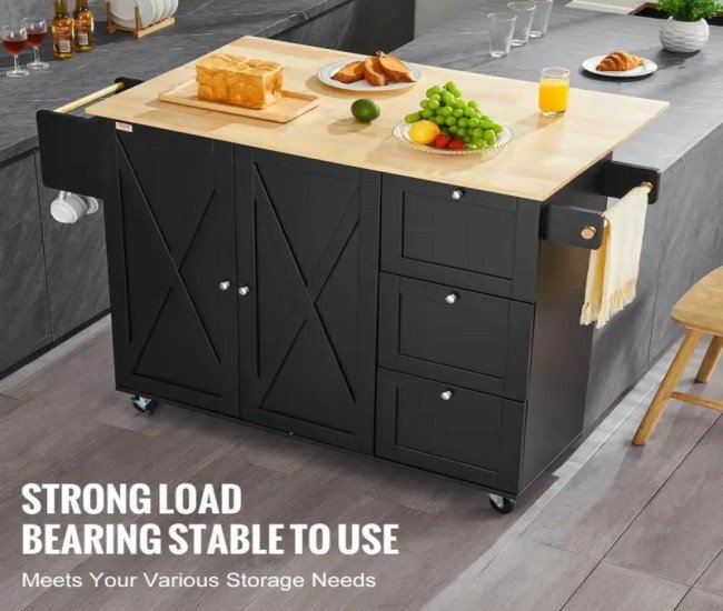 Rolling Kitchen Island Storage Cart with Drawer and Shelves on Wheels