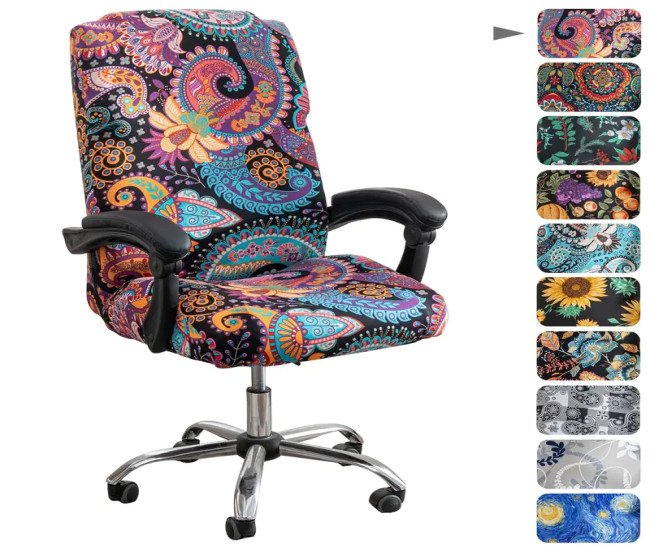 Soft Fit Glam Style 1pc Stretch Printed Office Chair Cover - Removable Washable Polyester & Spandex Protector with Zipper - Machine Washable Slipcover-Grip Active Printing for Room & Home Decor